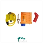 نمای اجزای ست ترانزیستور کاتاف دار 9 حالته با شمع، کوئل تک فیش و سرشمع موتورسیکلت هوندا برند REDSHOCK